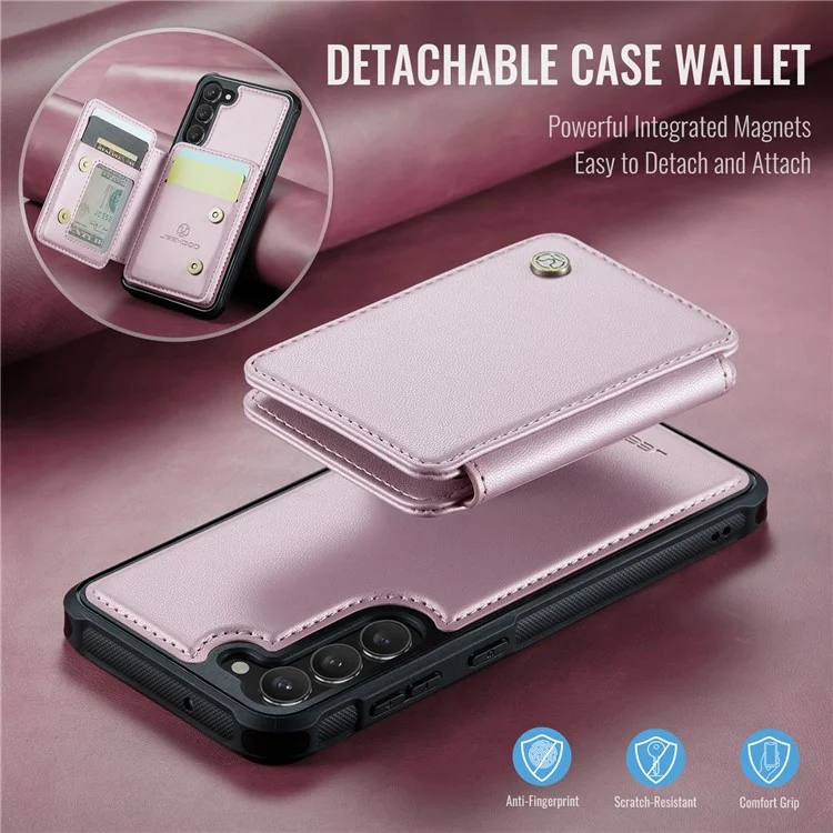 Jeoume J05 Für Samsung Galaxy S23 Case Card Holder Kickstand Leder+tpu -telefonabdeckung - Rosa