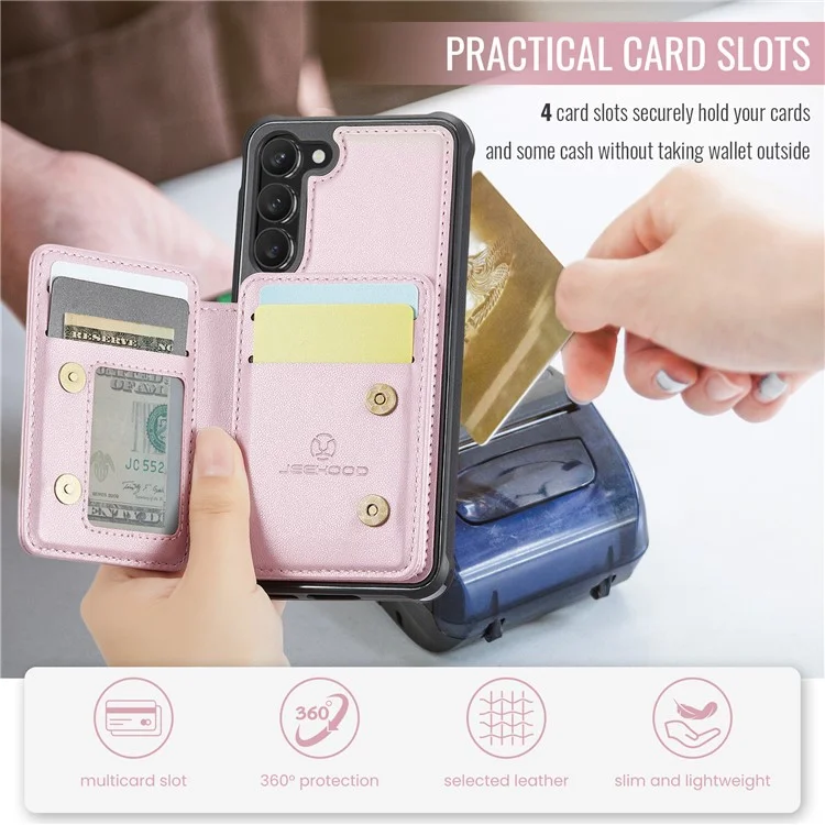 Jeoume J05 Für Samsung Galaxy S23 Case Card Holder Kickstand Leder+tpu -telefonabdeckung - Rosa