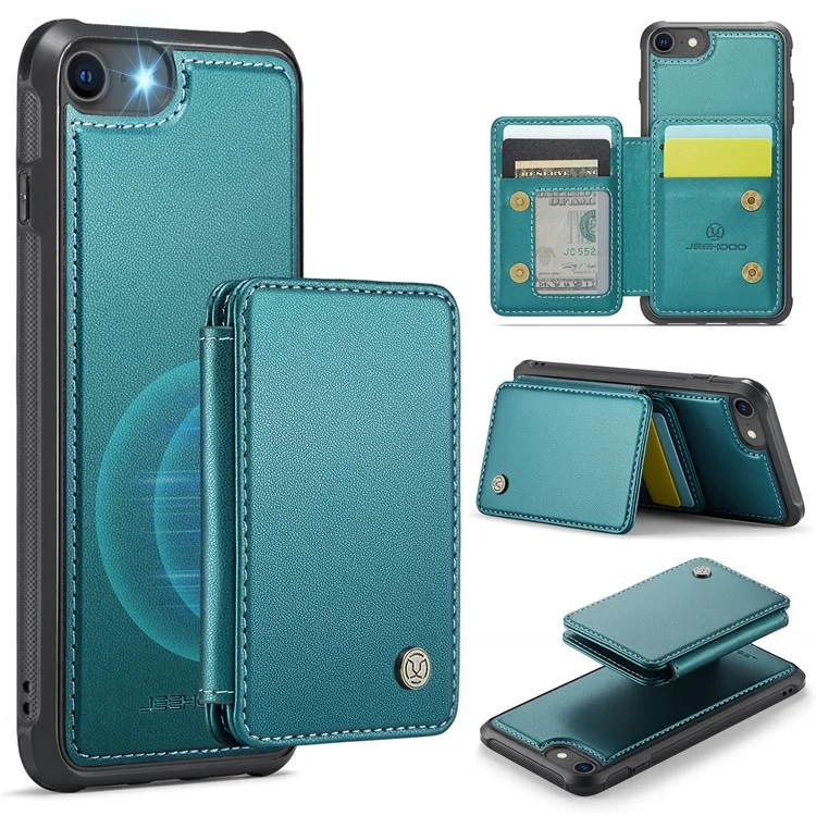 Jeehood J05 Per Iphone SE (2022) / SE (2020) / 8 / 7 / 6s / 6 Case Card Case Can Kickstand in Pelle+copertina Per Telefono Tpu - Ciano