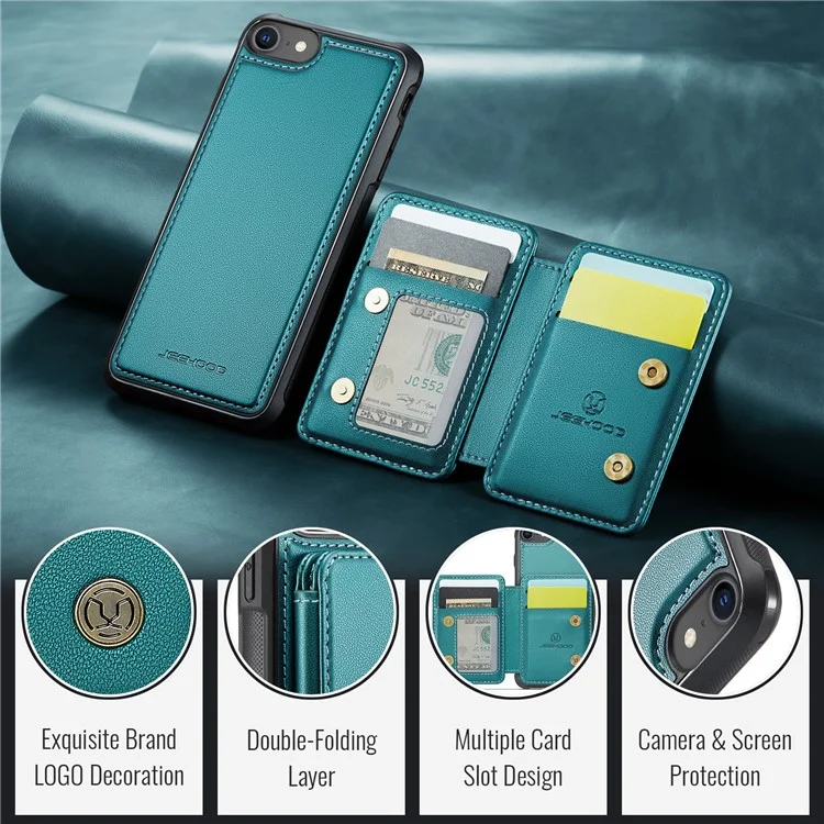 Jeehood J05 Per Iphone SE (2022) / SE (2020) / 8 / 7 / 6s / 6 Case Card Case Can Kickstand in Pelle+copertina Per Telefono Tpu - Ciano