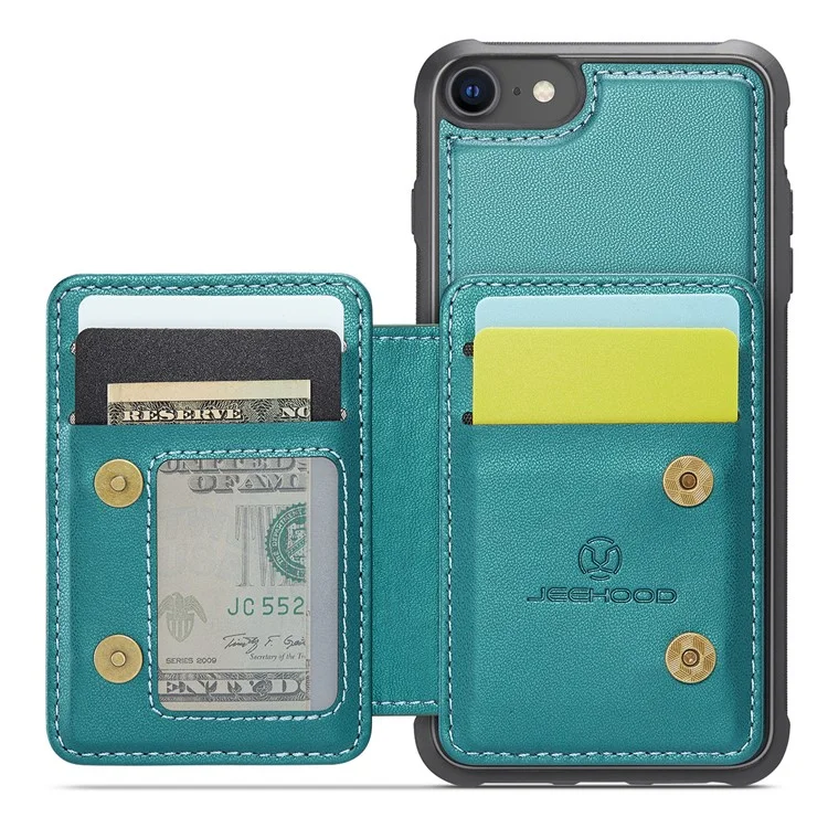 Jeehood J05 Per Iphone SE (2022) / SE (2020) / 8 / 7 / 6s / 6 Case Card Case Can Kickstand in Pelle+copertina Per Telefono Tpu - Ciano
