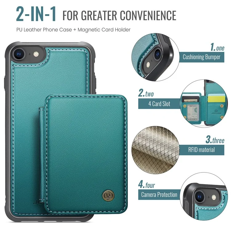 Jeehood J05 Per Iphone SE (2022) / SE (2020) / 8 / 7 / 6s / 6 Case Card Case Can Kickstand in Pelle+copertina Per Telefono Tpu - Ciano