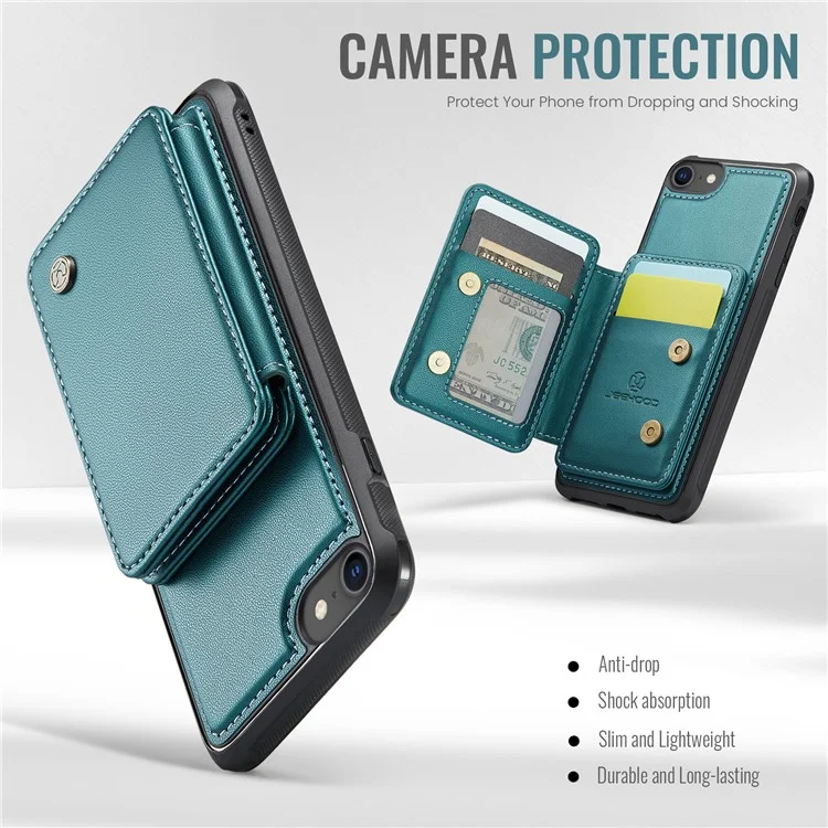Jeehood J05 Per Iphone SE (2022) / SE (2020) / 8 / 7 / 6s / 6 Case Card Case Can Kickstand in Pelle+copertina Per Telefono Tpu - Ciano