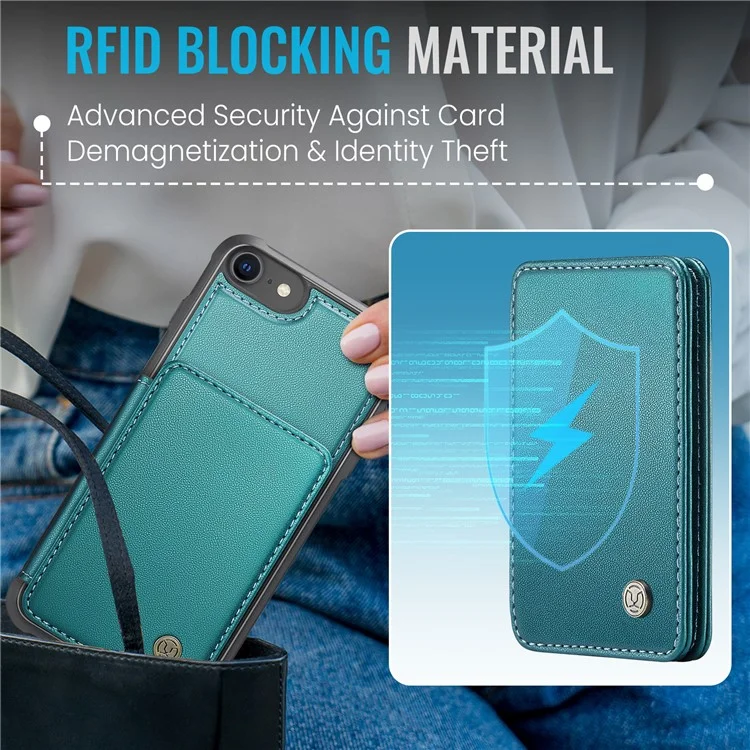 Jeehood J05 Per Iphone SE (2022) / SE (2020) / 8 / 7 / 6s / 6 Case Card Case Can Kickstand in Pelle+copertina Per Telefono Tpu - Ciano