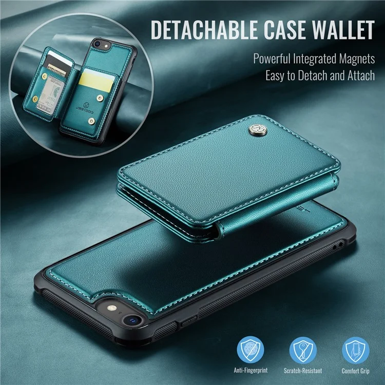 Jeehood J05 Per Iphone SE (2022) / SE (2020) / 8 / 7 / 6s / 6 Case Card Case Can Kickstand in Pelle+copertina Per Telefono Tpu - Ciano