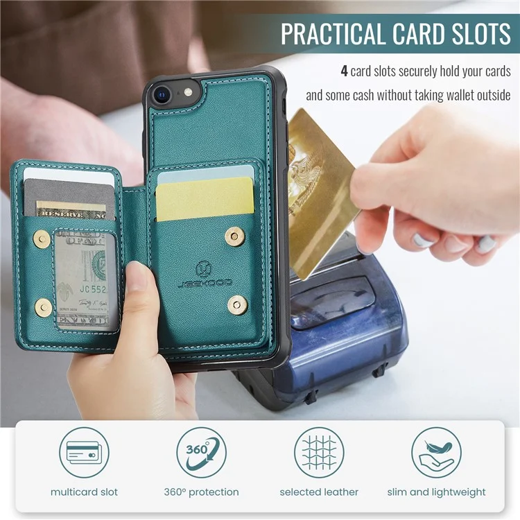 Jeehood J05 Per Iphone SE (2022) / SE (2020) / 8 / 7 / 6s / 6 Case Card Case Can Kickstand in Pelle+copertina Per Telefono Tpu - Ciano