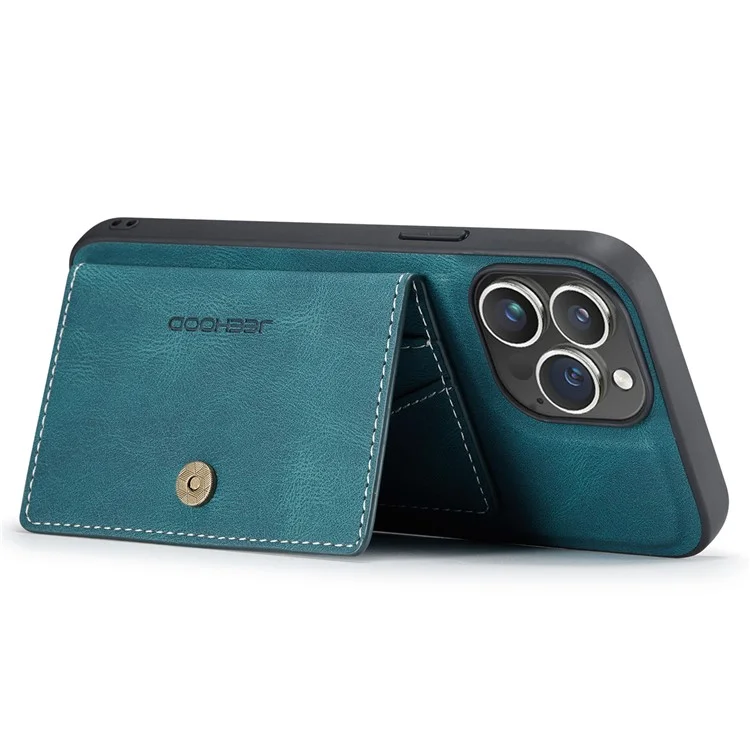 Jeehood J01 Para Iphone 16 Pro Max Case Retro Leather + TPU Tampa de Telefone Destacável Portador de Cartão Magnético - Azul