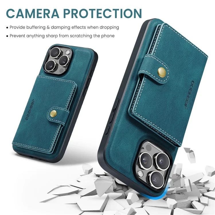 Jeehood J01 Para Iphone 16 Pro Max Case Retro Leather + TPU Tampa de Telefone Destacável Portador de Cartão Magnético - Azul