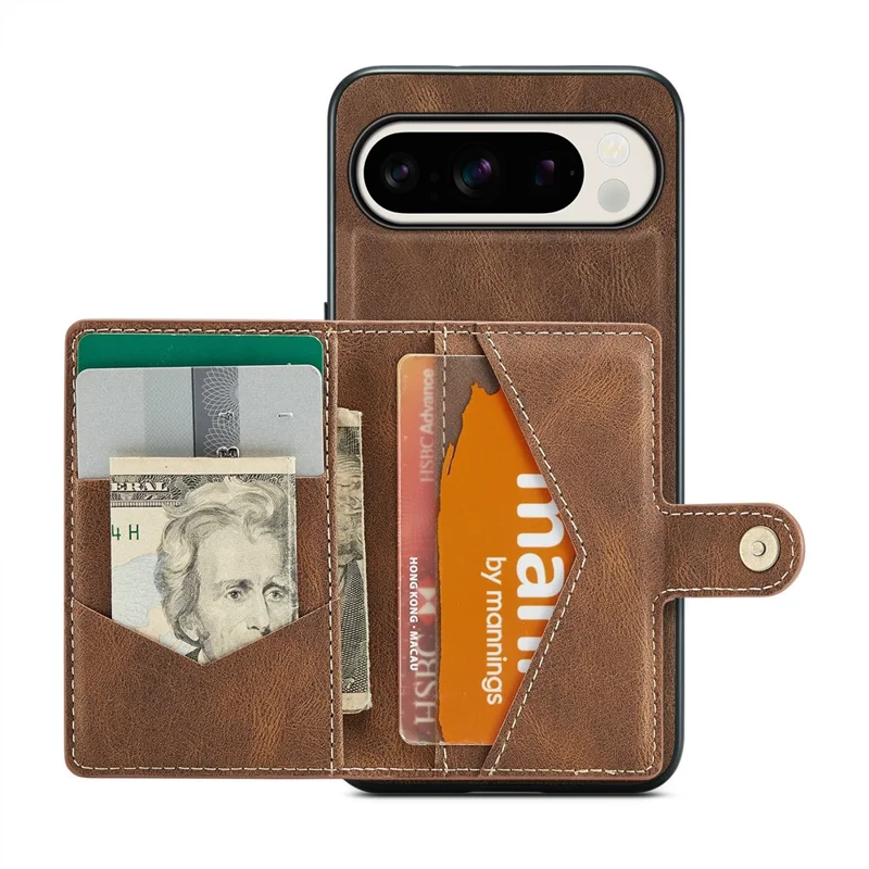 Jeehood J01 Para Google Pixel 9 Pro XL Case Retro Leather + TPU Tope Topicultura de Tarjeta Magnética Desmontable - Marrón
