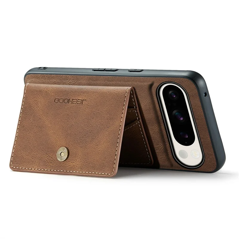 Jeehood J01 Para Google Pixel 9 Pro XL Case Retro Leather + TPU Tope Topicultura de Tarjeta Magnética Desmontable - Marrón