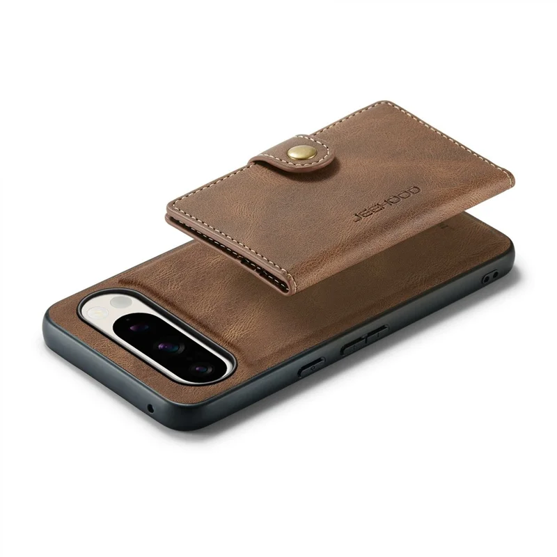 Jeehood J01 Para Google Pixel 9 Pro XL Case Retro Leather + TPU Tope Topicultura de Tarjeta Magnética Desmontable - Marrón