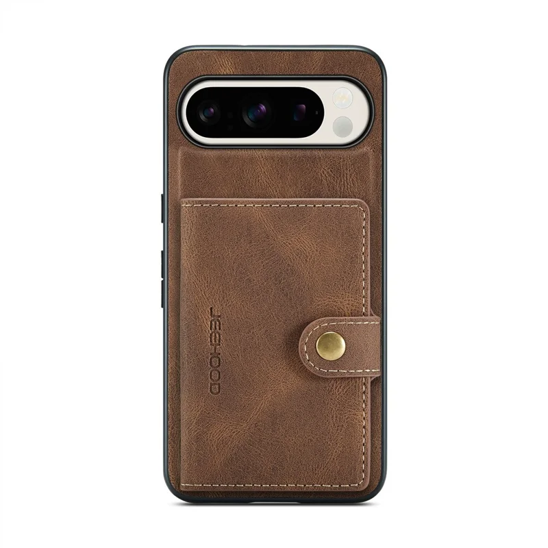Jeehood J01 Para Google Pixel 9 Pro XL Case Retro Leather + TPU Tope Topicultura de Tarjeta Magnética Desmontable - Marrón