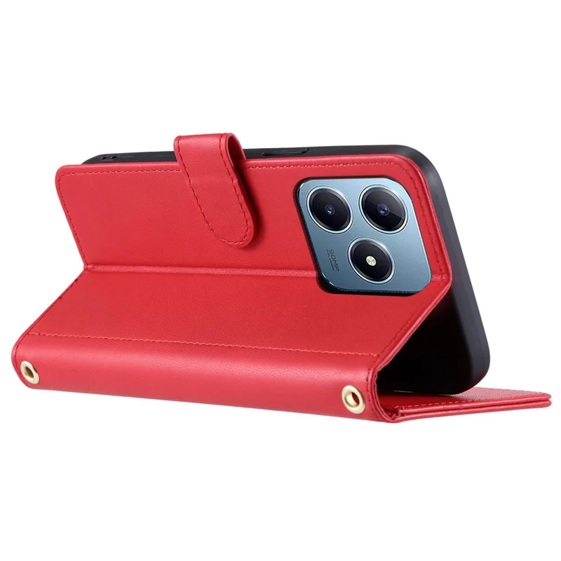 For Realme Note 60x 4G / C63 4G / C61 4G Wallet Case Rhombus Grid PU Leather Phone Cover - Red