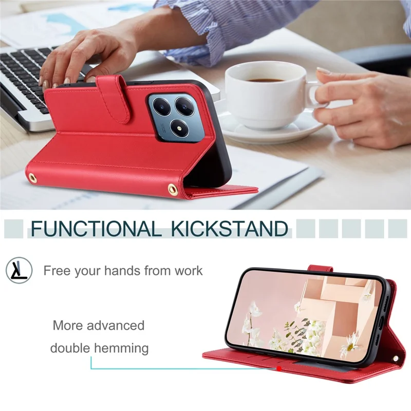 For Realme Note 60x 4G / C63 4G / C61 4G Wallet Case Rhombus Grid PU Leather Phone Cover - Red