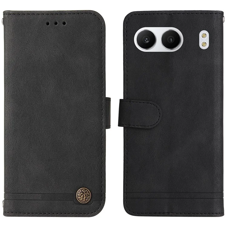 For OnePlus Nord 4 Leather Wallet Cases Skin Touch Phone Cover Stand with Strap - Black