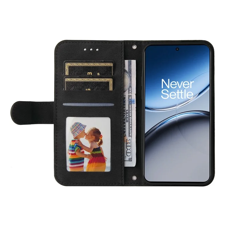 For OnePlus Nord 4 Leather Wallet Cases Skin Touch Phone Cover Stand with Strap - Black