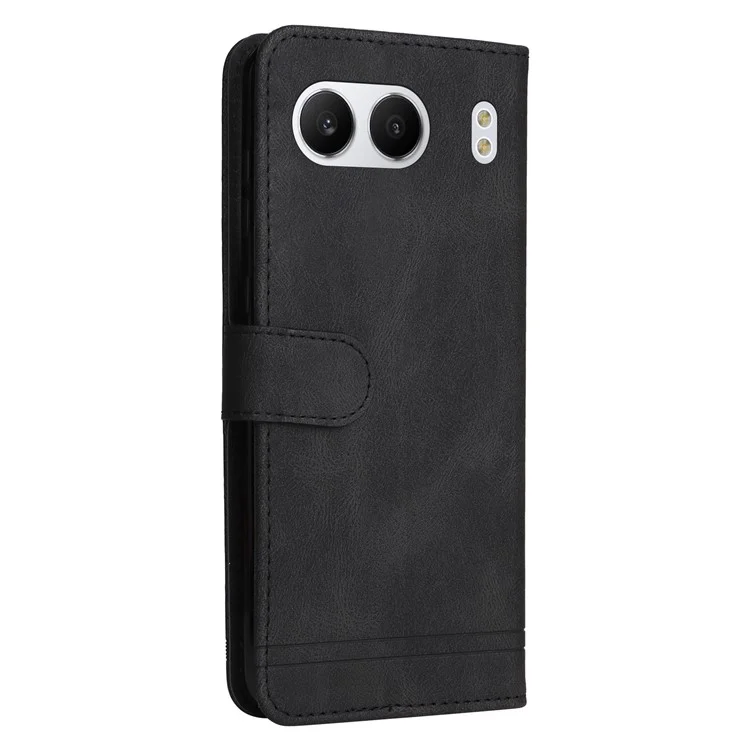 For OnePlus Nord 4 Leather Wallet Cases Skin Touch Phone Cover Stand with Strap - Black