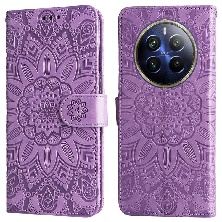 Per Realme 13 Pro+ 5G / 13 Pro 5G / P1 Pro 5G / 12 Pro+ 5G / 12 Pro 5G Case Sunflower Impronta Copertina Per il Telefono Del Portafoglio in Pelle - Viola