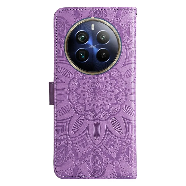 Per Realme 13 Pro+ 5G / 13 Pro 5G / P1 Pro 5G / 12 Pro+ 5G / 12 Pro 5G Case Sunflower Impronta Copertina Per il Telefono Del Portafoglio in Pelle - Viola