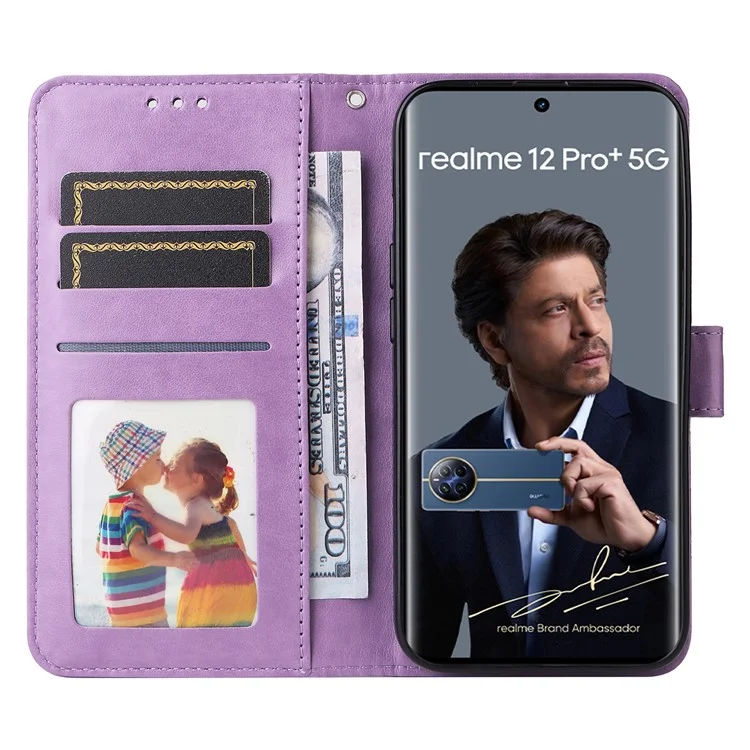 Per Realme 13 Pro+ 5G / 13 Pro 5G / P1 Pro 5G / 12 Pro+ 5G / 12 Pro 5G Case Sunflower Impronta Copertina Per il Telefono Del Portafoglio in Pelle - Viola