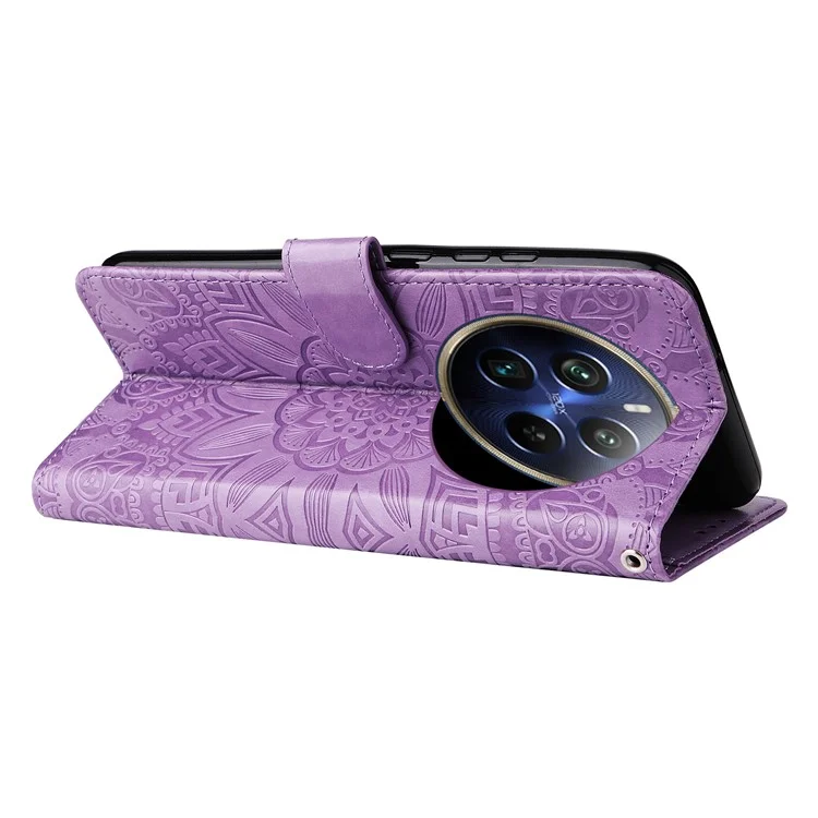 Per Realme 13 Pro+ 5G / 13 Pro 5G / P1 Pro 5G / 12 Pro+ 5G / 12 Pro 5G Case Sunflower Impronta Copertina Per il Telefono Del Portafoglio in Pelle - Viola