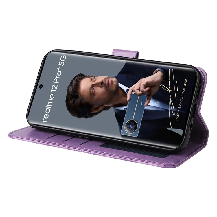 Per Realme 13 Pro+ 5G / 13 Pro 5G / P1 Pro 5G / 12 Pro+ 5G / 12 Pro 5G Case Sunflower Impronta Copertina Per il Telefono Del Portafoglio in Pelle - Viola