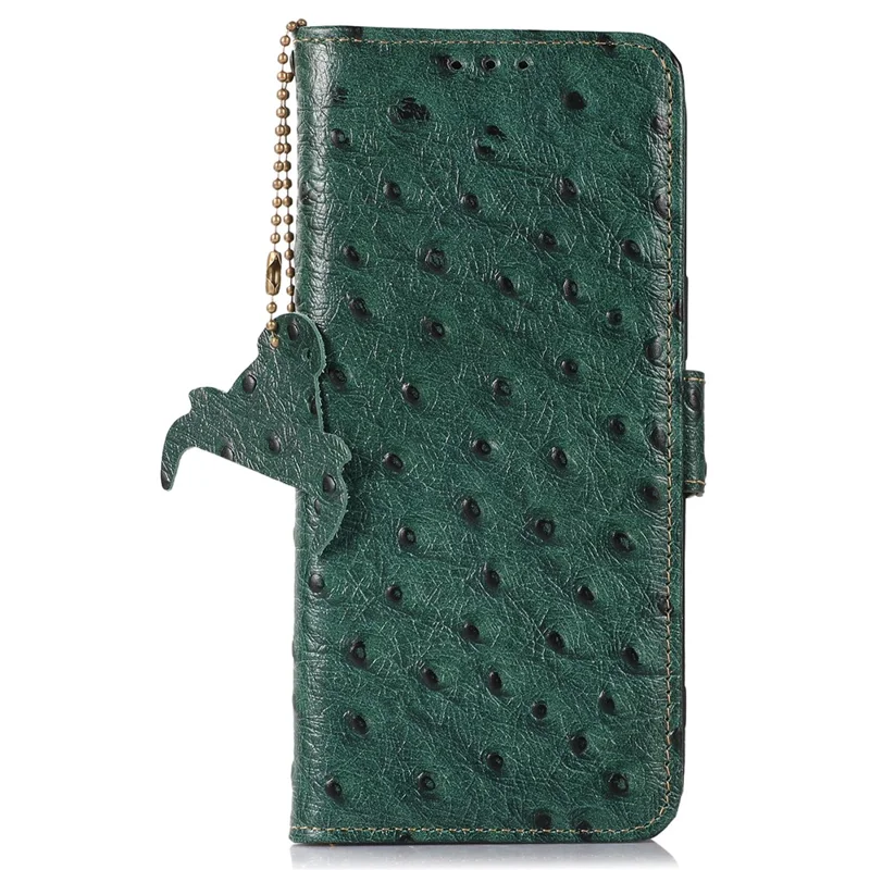 Para Iphone SE (2024) Case RFID Bloqueo de Cuero de Vaca Genuina Case de Teléfonos Ostrich Textura - Verde