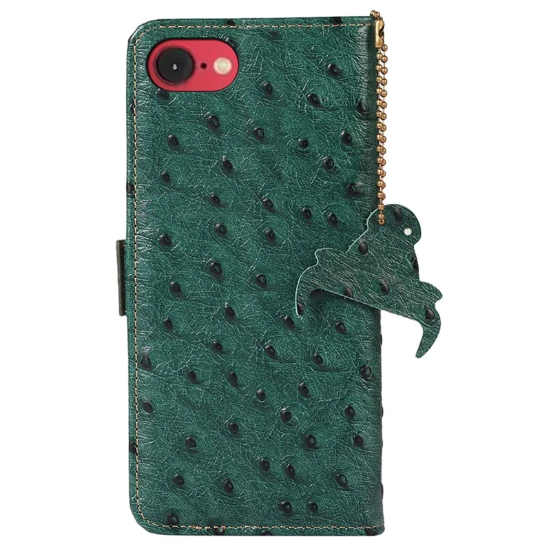 Para Iphone SE (2024) Case RFID Bloqueo de Cuero de Vaca Genuina Case de Teléfonos Ostrich Textura - Verde
