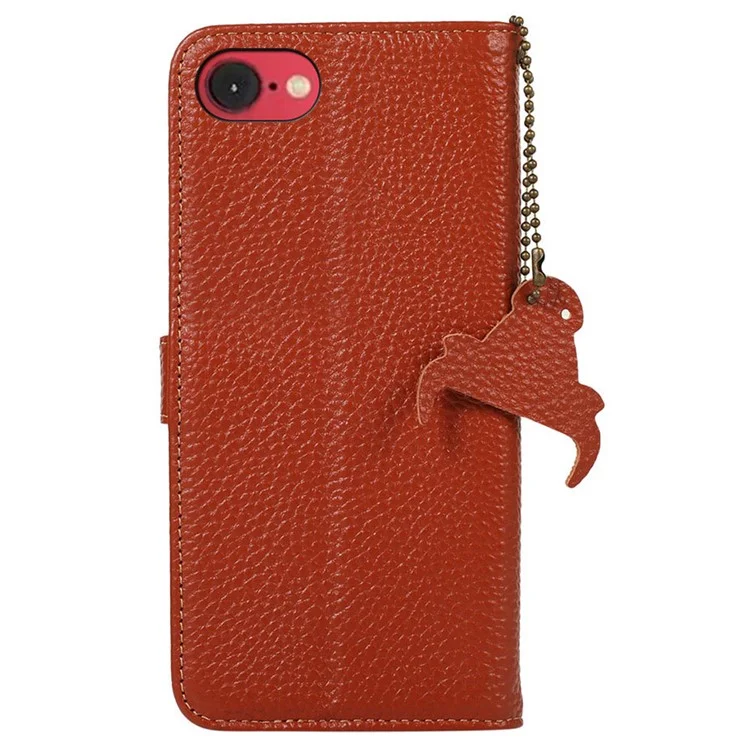 Pour Iphone SE (2024) Case RFID Bloquant la Texture Litchi Véritable Couverture de Téléphone en Cuir de Vache - Brun