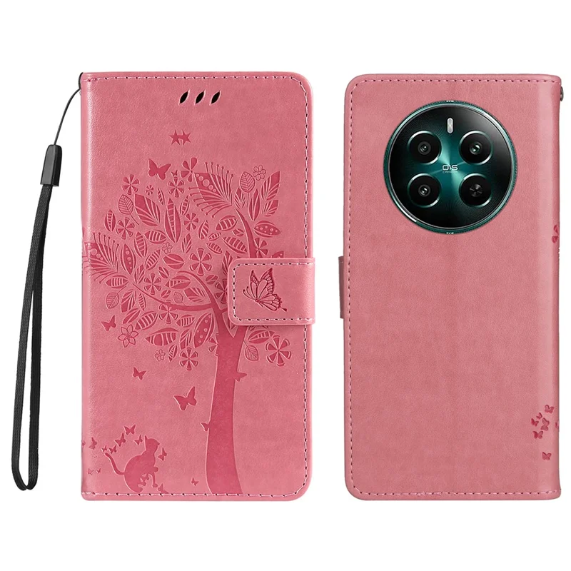 KT Imprinting Flower Series-3 Per Realme Narzo 70 5G / Narzo 70 Pro 5G / P1 5G / 12 4G / 12+ 5g Casetto Per Topi Gatto Flip in Pelle Copertina Telefonica - Rosa