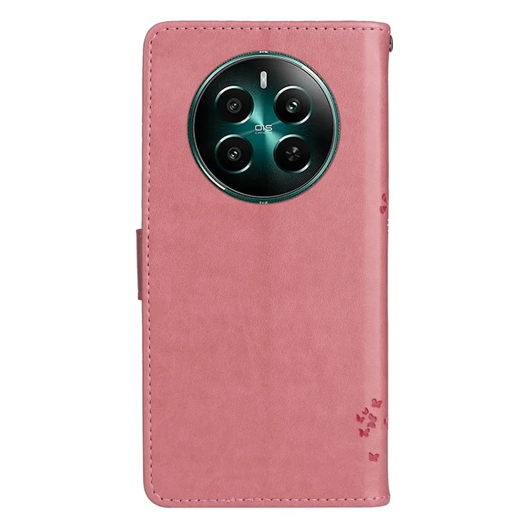 KT Imprinting Flower Series-3 Per Realme Narzo 70 5G / Narzo 70 Pro 5G / P1 5G / 12 4G / 12+ 5g Casetto Per Topi Gatto Flip in Pelle Copertina Telefonica - Rosa