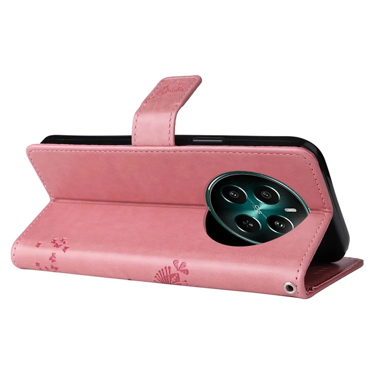 KT Imprinting Flower Series-3 Per Realme Narzo 70 5G / Narzo 70 Pro 5G / P1 5G / 12 4G / 12+ 5g Casetto Per Topi Gatto Flip in Pelle Copertina Telefonica - Rosa