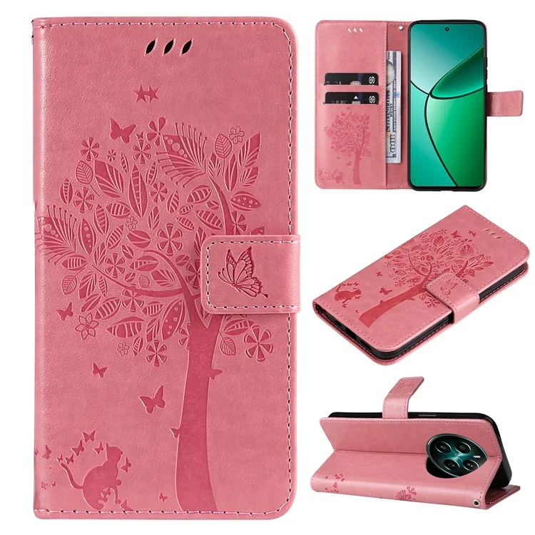 KT Imprinting Flower Series-3 Per Realme Narzo 70 5G / Narzo 70 Pro 5G / P1 5G / 12 4G / 12+ 5g Casetto Per Topi Gatto Flip in Pelle Copertina Telefonica - Rosa