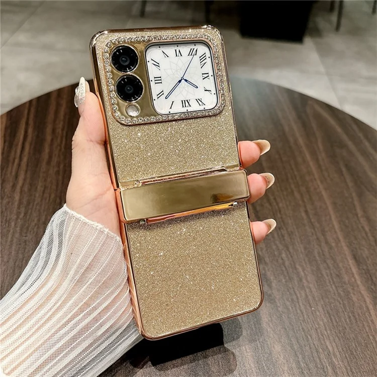 Para Huawei Nova Flip 5G Protecção de Dobradiça Shinge Rhinestone Glitter PC Tone - Ouro