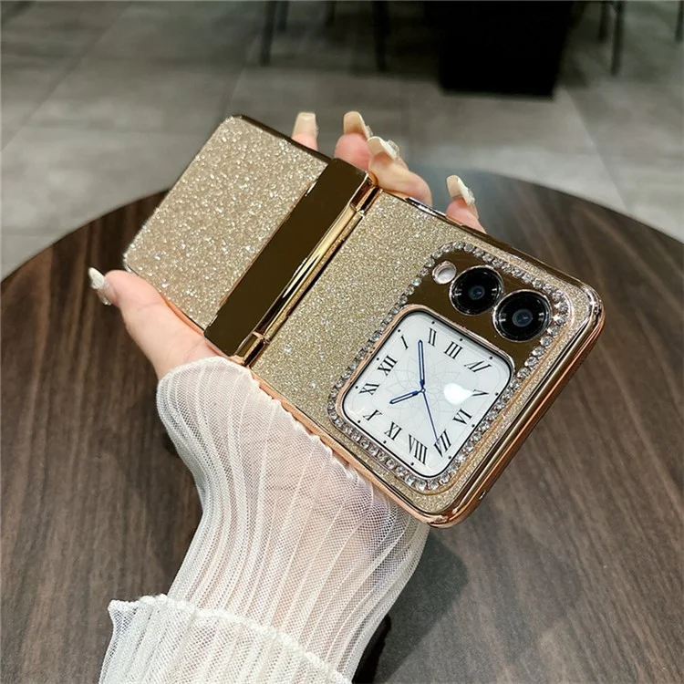 Para Huawei Nova Flip 5G Protecção de Dobradiça Shinge Rhinestone Glitter PC Tone - Ouro