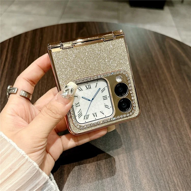 Para Huawei Nova Flip 5G Protecção de Dobradiça Shinge Rhinestone Glitter PC Tone - Ouro