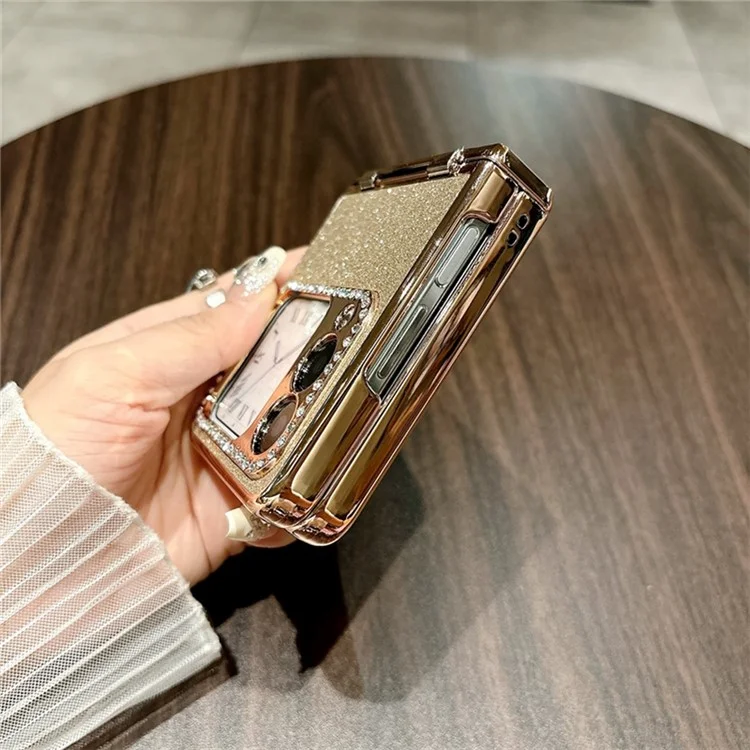 Para Huawei Nova Flip 5G Protecção de Dobradiça Shinge Rhinestone Glitter PC Tone - Ouro