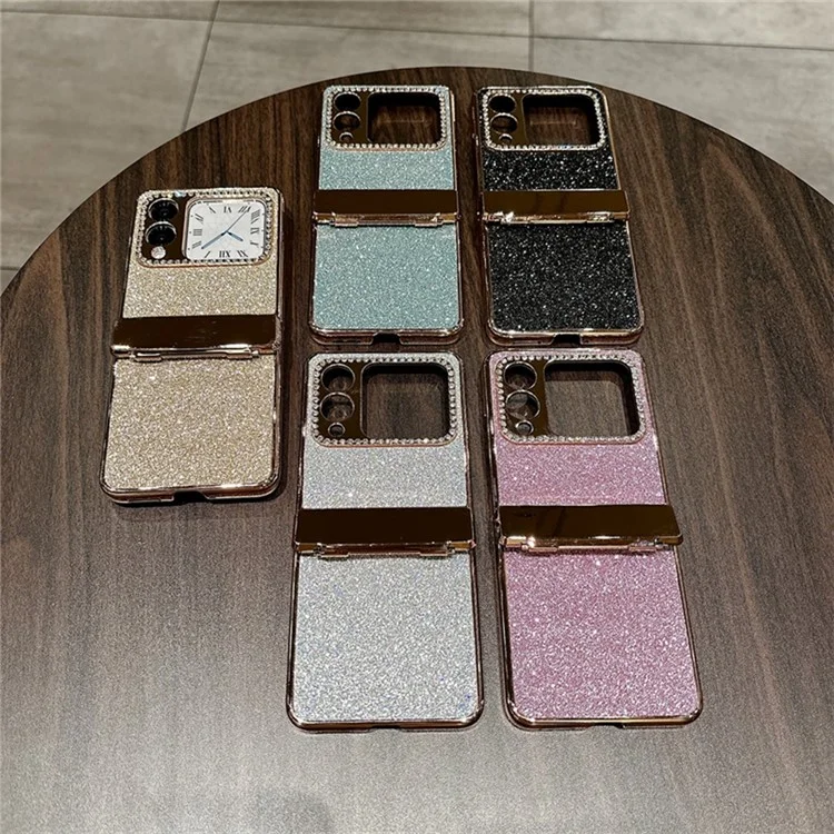 Para Huawei Nova Flip 5G Protecção de Dobradiça Shinge Rhinestone Glitter PC Tone - Ouro