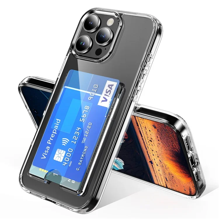 Coque transparente pour iPhone 16 Pro en TPU+PC+acrylique avec porte-cartes
