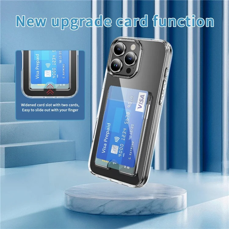 Coque transparente pour iPhone 16 Pro en TPU+PC+acrylique avec porte-cartes