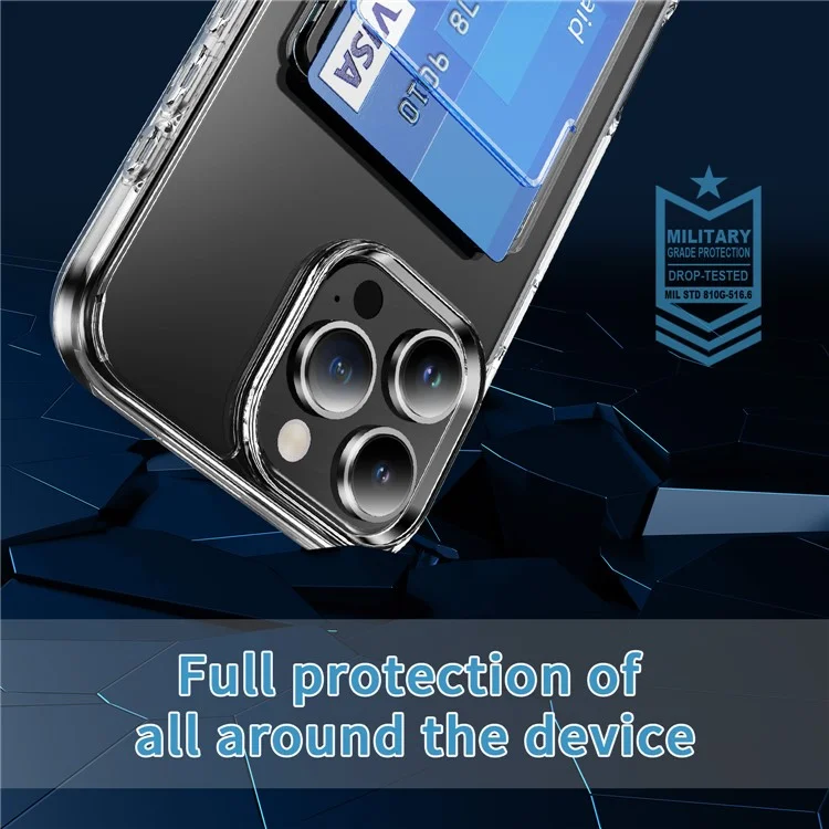Coque transparente pour iPhone 16 Pro en TPU+PC+acrylique avec porte-cartes