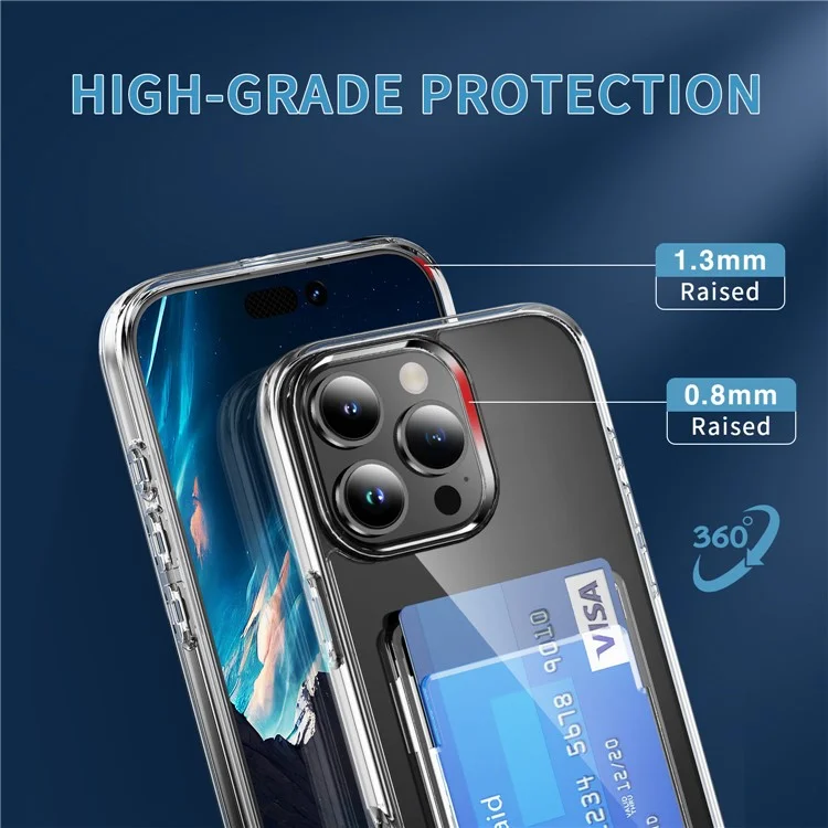 Coque transparente pour iPhone 16 Pro en TPU+PC+acrylique avec porte-cartes