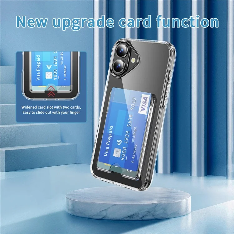 For iPhone 16 Clear Case TPU+PC+Acrylic Cell Phone Case with Card Holder