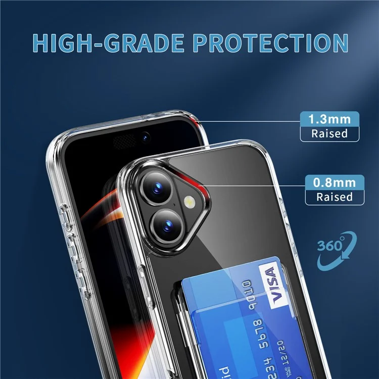 For iPhone 16 Clear Case TPU+PC+Acrylic Cell Phone Case with Card Holder