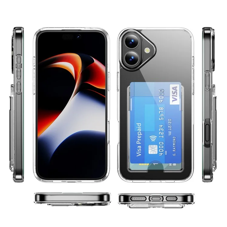 For iPhone 16 Clear Case TPU+PC+Acrylic Cell Phone Case with Card Holder