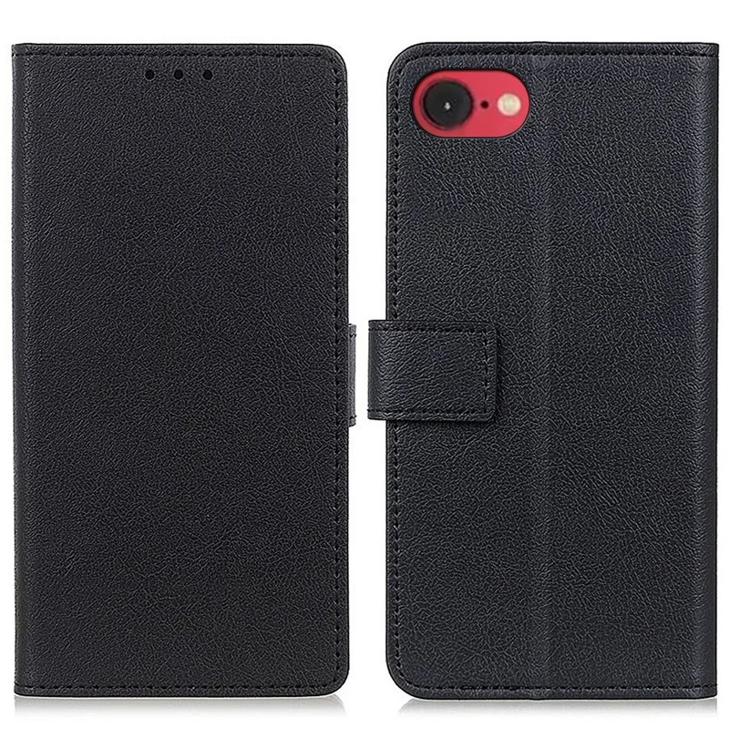 For iPhone 16e Hoesje PU Leren Stand Wallet Telefoonhoes - Zwart