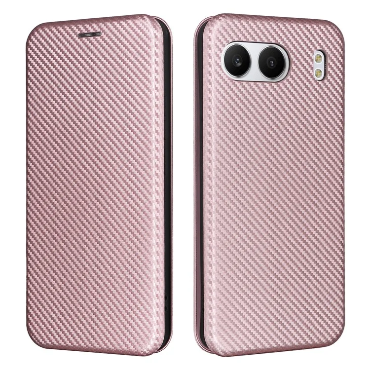 Per OnePlus Nord 4 Case Carbon Fiber Texture Drop-Proof PU Leather Phone Cover - Rose Gold