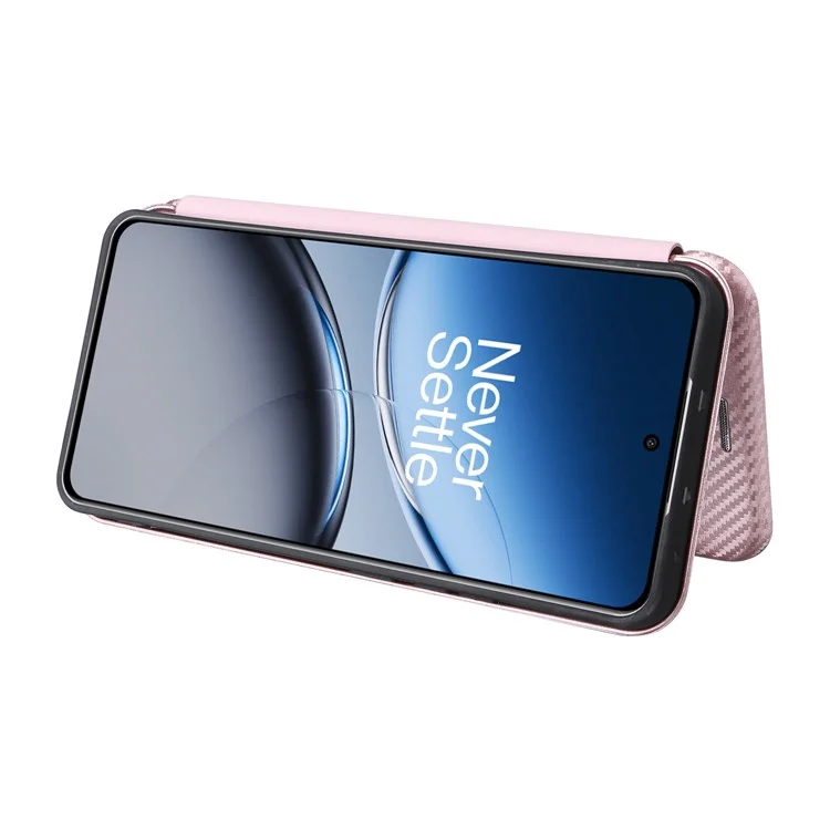 Per OnePlus Nord 4 Case Carbon Fiber Texture Drop-Proof PU Leather Phone Cover - Rose Gold