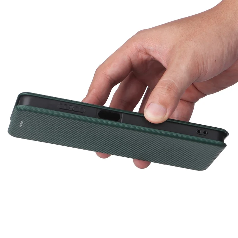 For Samsung Galaxy A06 4G Case Carbon Fiber Texture Drop-Proof PU Leather Phone Cover - Green