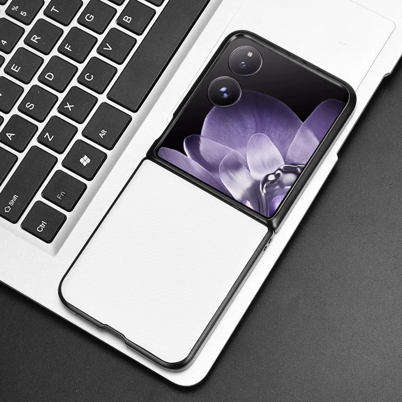 For Xiaomi Mix Flip 5G Case Carbon Fiber Texture Shockproof PU+PC Phone Cover - White